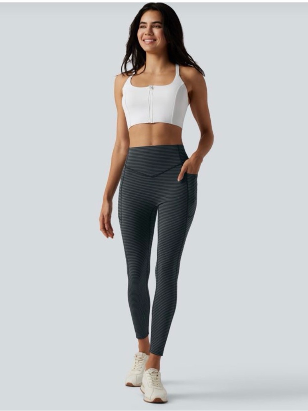 HALARA Tummy Control High-Waist Pocket Leggings in Steel Stripe